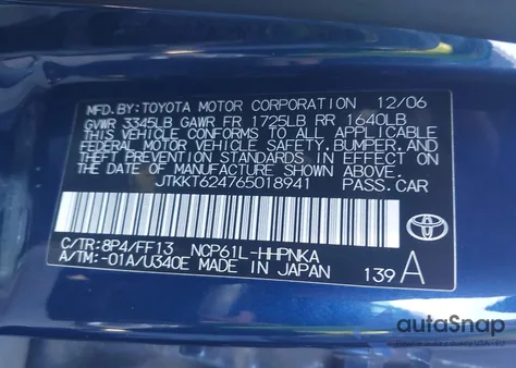 2006 Scion Xa z USA, uszkodzony, nr VIN JTKKT624765018941